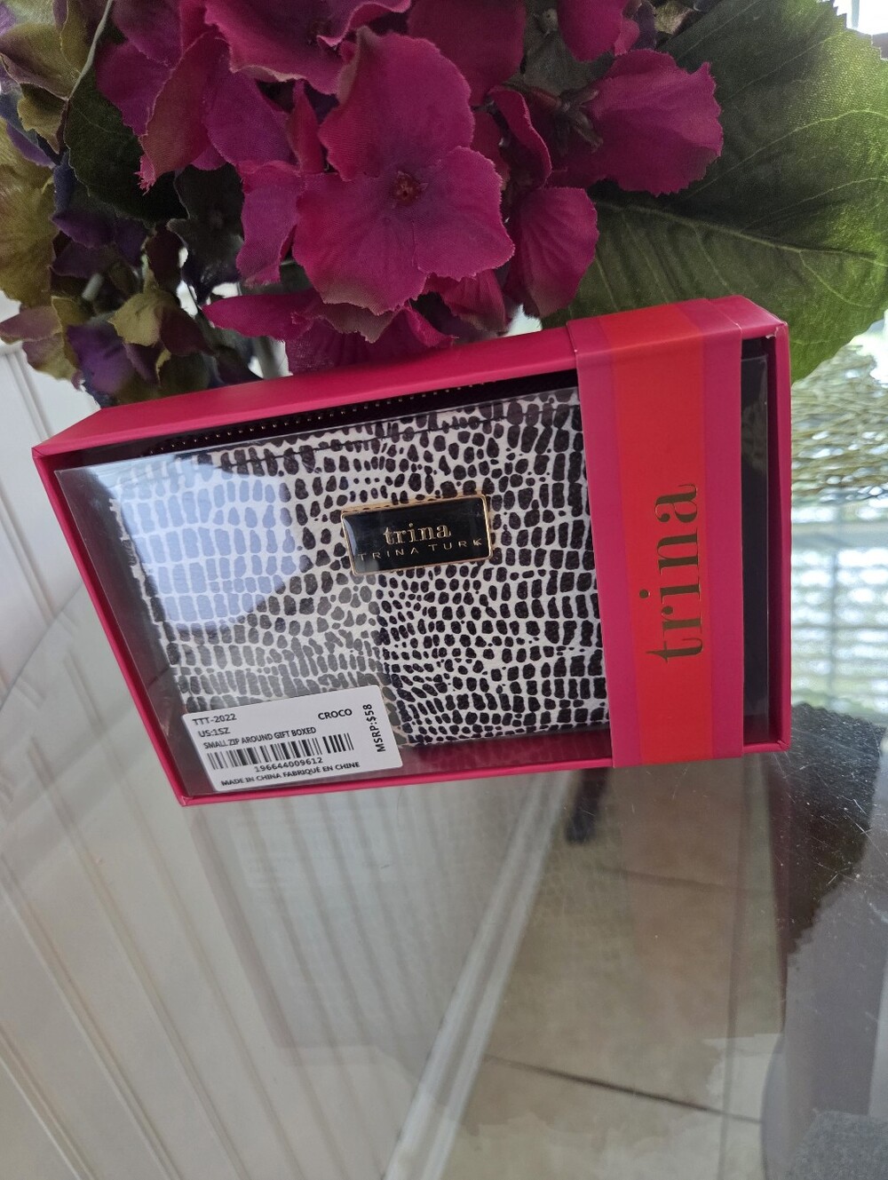 Trina Turk Croco Pattern Wallet - Black & White New In Box